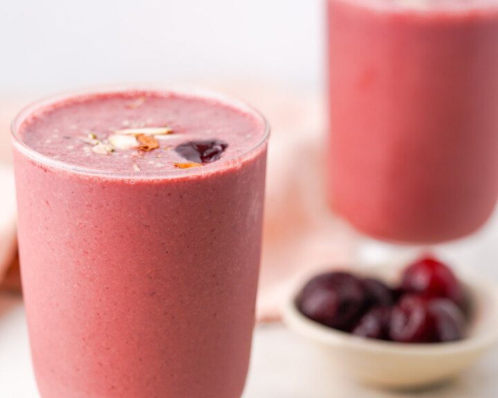 two glasses of cherry smoothie