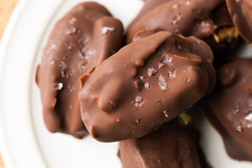 close up view of plated date snickers