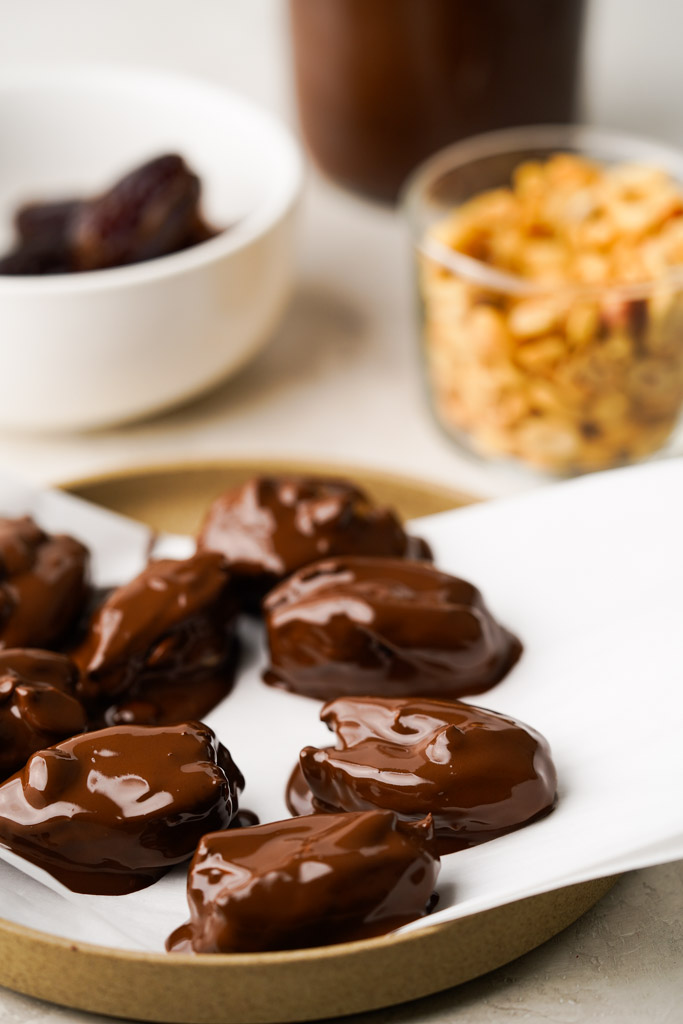 plated dates dipped in chocolate