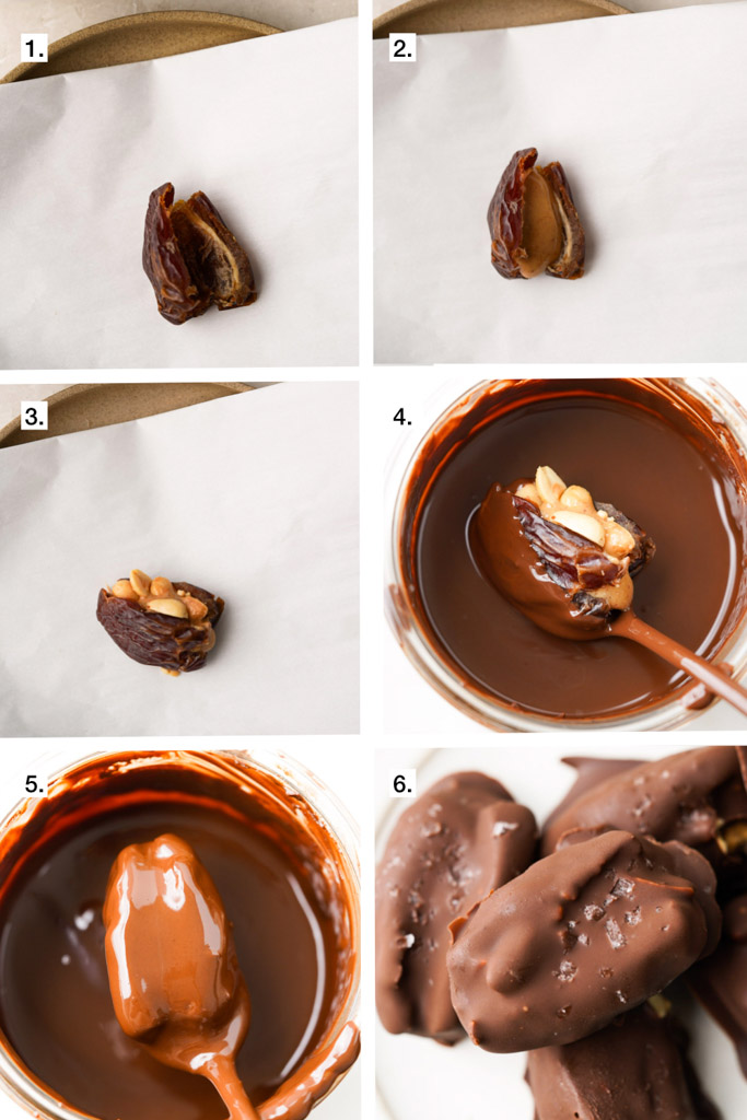 6 step visual showing how to make date snickers