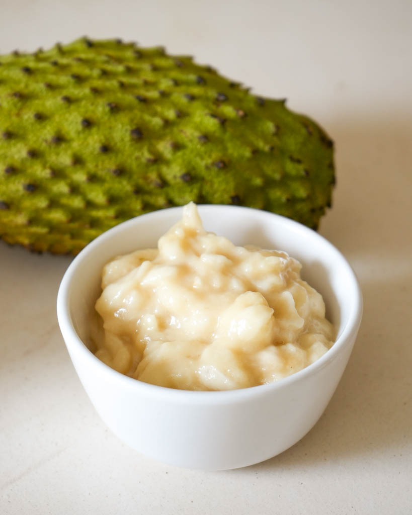 soursop removed from fruit and placed in bowl